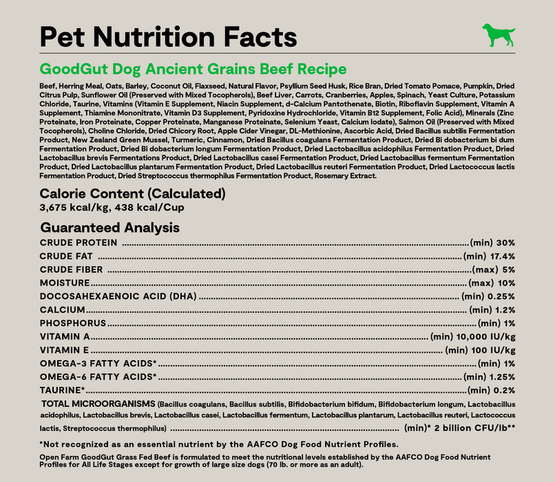 Open Farm GoodGut Grass-Fed Beef Dog Kibble