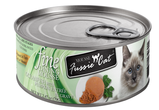 Fussie Cat Fine Dining - Mousse Ocean Fish with Pumpkin Entree in Gravy Canned Cat Food, 2.47oz