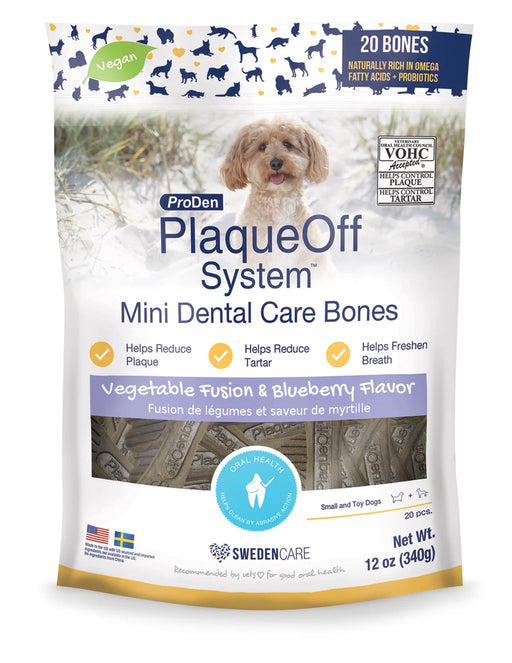 ProDen PalqueOff Mini Dental Care Bones - Vegetable Fusion & Blueberry Flavor, 12oz - 20pk