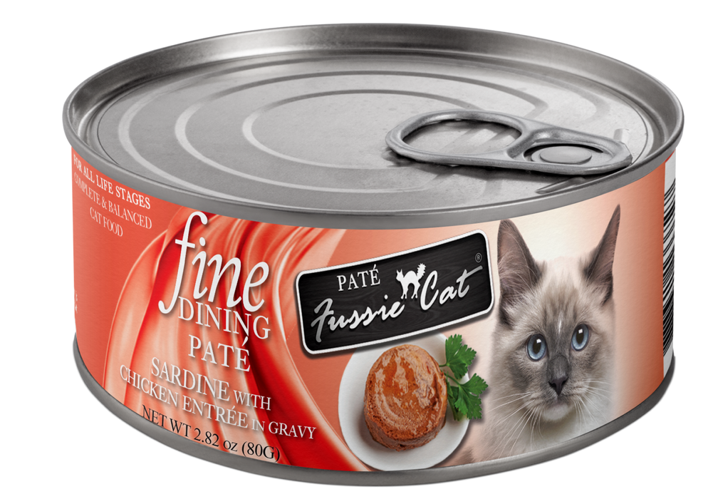 Fussie Cat Fine Dining - Pate - Sardine with Chicken Entree in gravy Canned Cat Food, 2.82oz