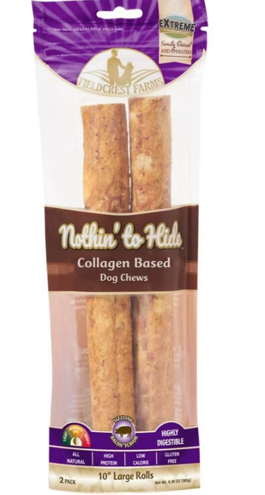Fieldcrest Farms Nothin' To Hide 10" Rolls Dog Chews, Bacon, 2pk
