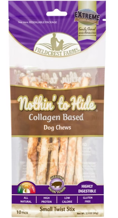 Fieldcrest Farms Nothin' To Hide Twist Stix Dog Chews, Small Bacon, 10pk