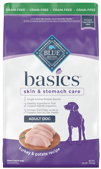 Blue Buffalo BLUE Basics Grain Free Adult Turkey and Potato, Skin & Stomach Care, Dry Dog Food
