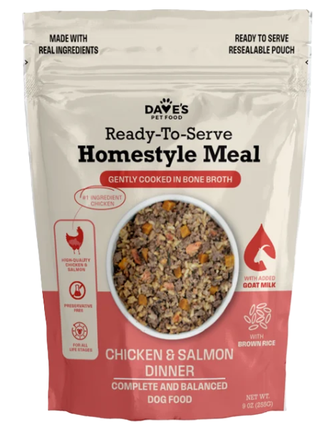 Dave's Chicken & Salmon with Brown Rice, Goat Milk Pouch Recipe for Dogs, 9oz