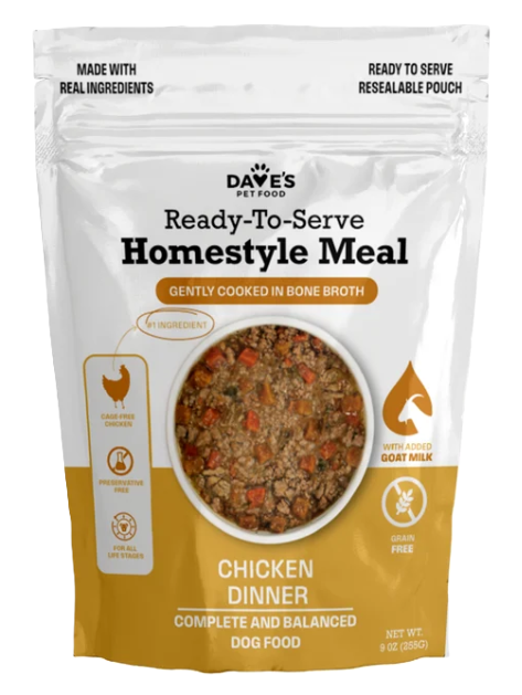 Dave's Grain-Free Goat Milk, Chicken Dinner Pouch Recipe for Dogs, 9oz