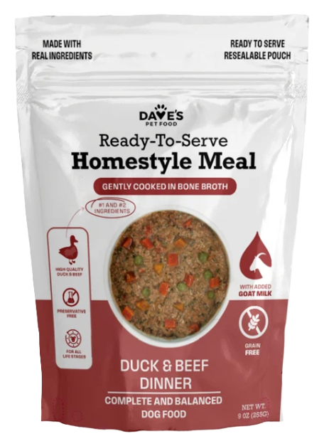 Dave's Grain-Free Goat Milk, Duck & Beef Pouch Recipe for Dogs, 9oz