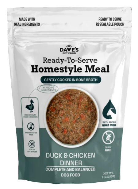 Dave's Grain-Free Goat Milk, Duck & Chicken Pouch Recipe for Dogs, 9oz