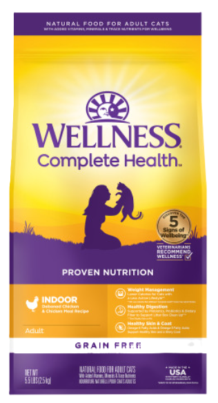 Wellness Complete Health Grain Free Indoor Chicken Recipe Dry Cat Food, 5.5lbs