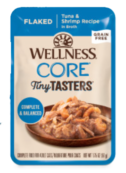 Wellness CORE® Tiny Tasters Flaked Tuna & Shrimp Recipe in Broth for Cats, 1.75oz Pouch