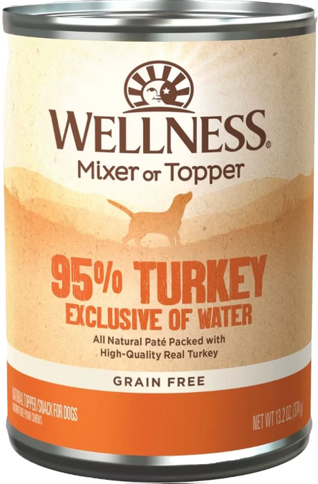Wellness Natural Grain Free 95% Turkey Recipe Adult Wet Canned Dog Food Mixer or Topper, 13oz