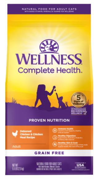 Wellness Complete Health Natural Adult Grain Free Deboned Chicken and Chicken Meal Dry Cat Food, 5.5lbs