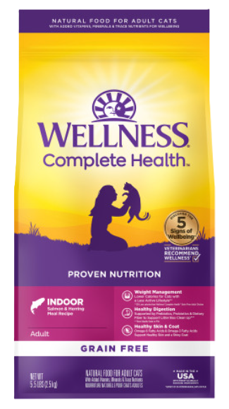 Wellness Complete Health Natural Indoor Adult Grain Free Salmon and Herring Dry Cat Food, 5.5lbs