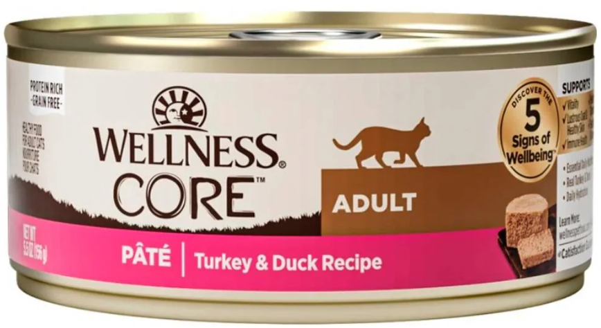 Wellness CORE Natural Grain Free Turkey and Duck Pate Wet Canned Cat Food, 5.5oz