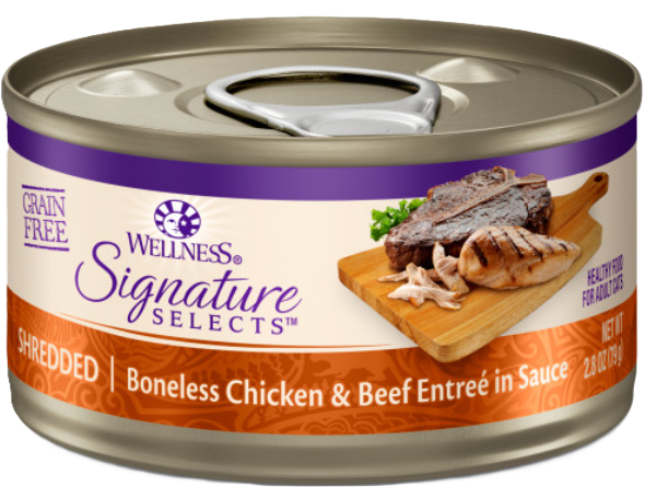 Wellness Signature Selects Grain Free Shredded Natural White Meat Chicken and Beef Entree in Sauce Wet Canned Cat Food, 5.3oz