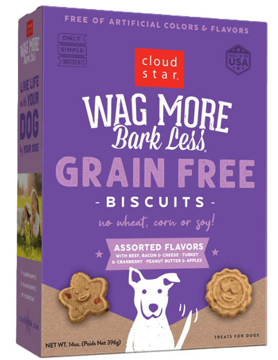 Cloud Star Wag More Bark Less Grain-Free Biscuits Dog Treats, Assorted Flavors