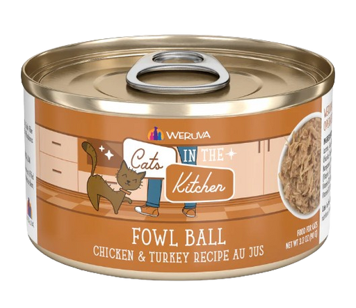 Cats in the Kitchen  Fowl Ball Chicken and Turkey Recipe Au Jus Canned Cat Food, 3.2oz