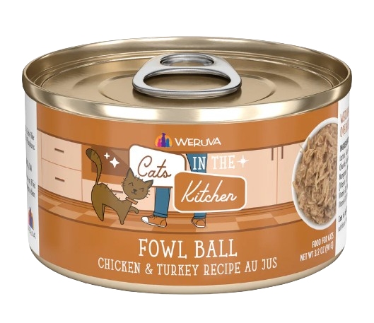 Cats in the Kitchen  Fowl Ball Chicken and Turkey Recipe Au Jus Canned Cat Food, 3.2oz