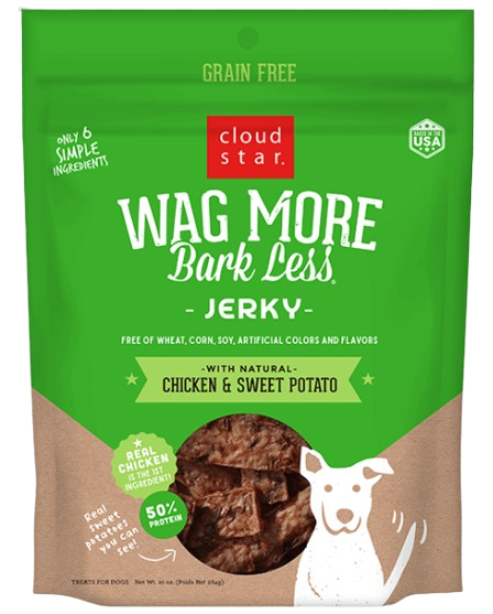 Cloud Star Wag More Bark Less Jerky Grain Free Dog Treats, Chicken & Sweet Potato, 10oz