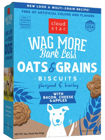 Cloud Star Wag More Bark Less Oats & Grains Crunchy Dog Treats - Bacon, Cheese & Apples 16oz