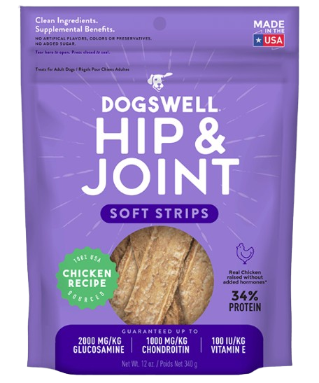Dogswell Hip & Joint Soft Strips Dog Treats, Chicken, 12oz