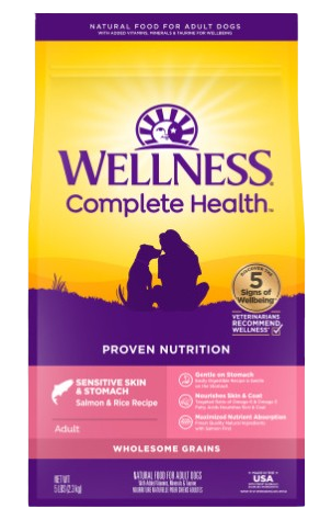 Wellness Complete Health Sensitive Skin & Stomach Salmon & Rice Dry Dog Food, 5lbs