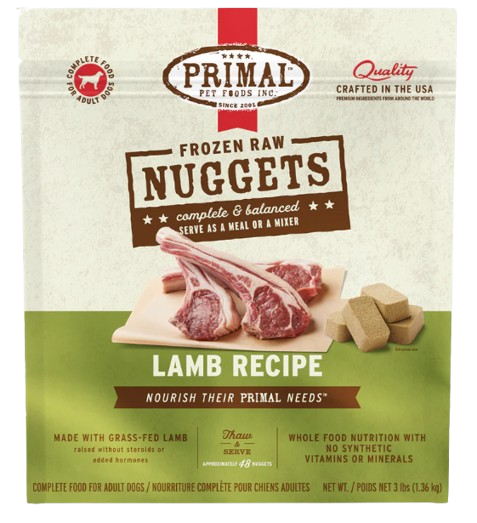 Primal Frozen Raw Nuggets for Dogs, Lamb, 3lbs