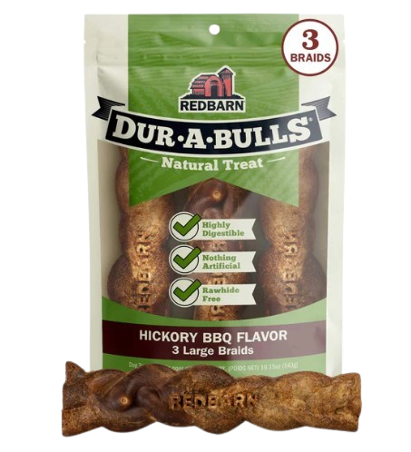 Redbarn Dur-A-Bulls Braid Dog Chew, Hickory BBQ Flavor, Large 3pk