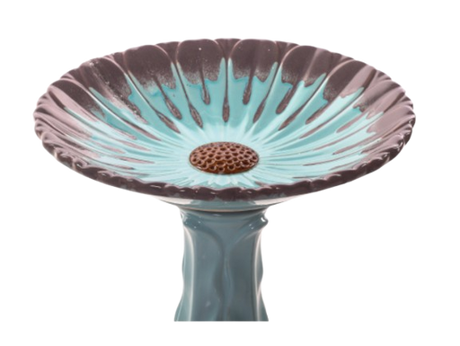 22"H Aster Birdbath Blue With Grey Rim, Blue Base