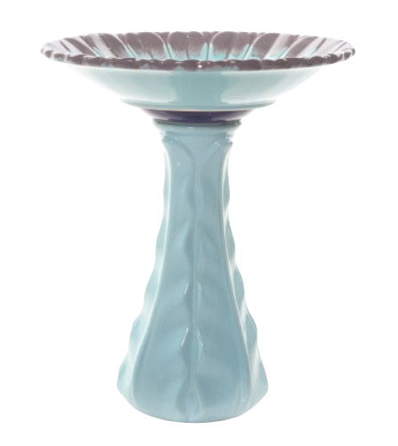 22"H Aster Birdbath Blue With Grey Rim, Blue Base
