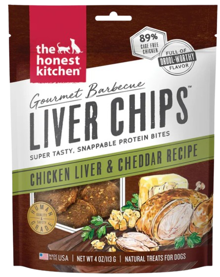 The Honest Kitchen Gourmet Barbecue Chicken Liver & Cheddar Chips Dog Treats, 4oz