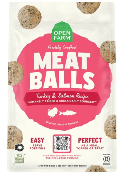 Open Farm Turkey & Salmon Freshly Crafted Meatballs for Dogs, 14oz - Frozen