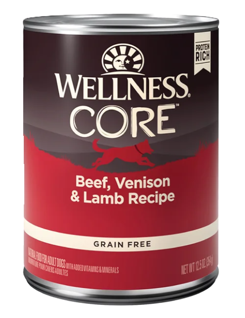 Wellness CORE Grain Free Natural Beef, Venison and Lamb Recipe Wet Canned Dog Food, 12.5oz