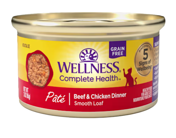 Wellness Complete Health Natural Grain Free Beef and Chicken Pate Wet Canned Cat Food