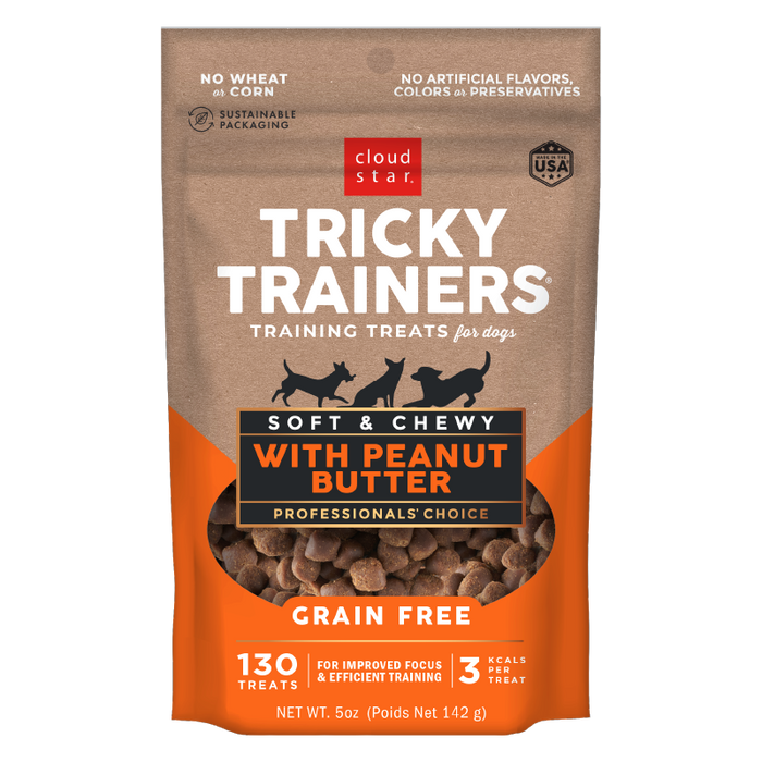 Cloud Star Tricky Trainers Soft & Chewy Grain Free Dog Treats, Peanut Butter