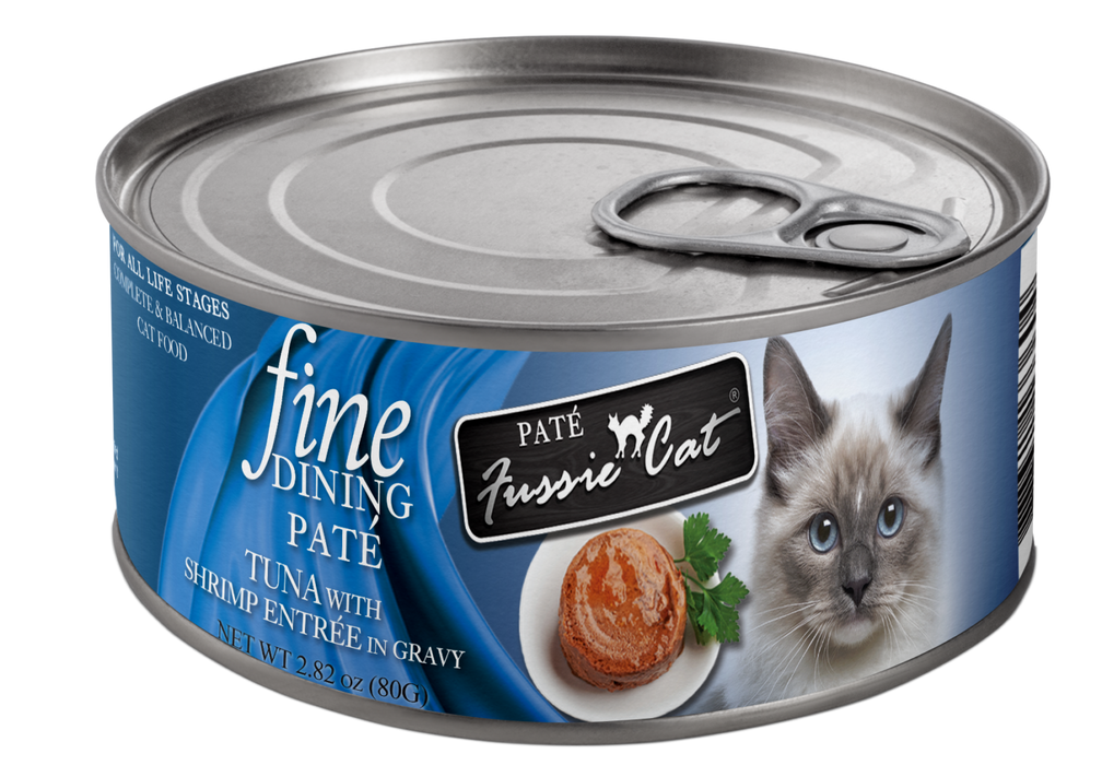 Fussie Cat Fine Dining - Pate - Tuna with Shrimp Entree in gravy Canned Cat Food, 2.82oz