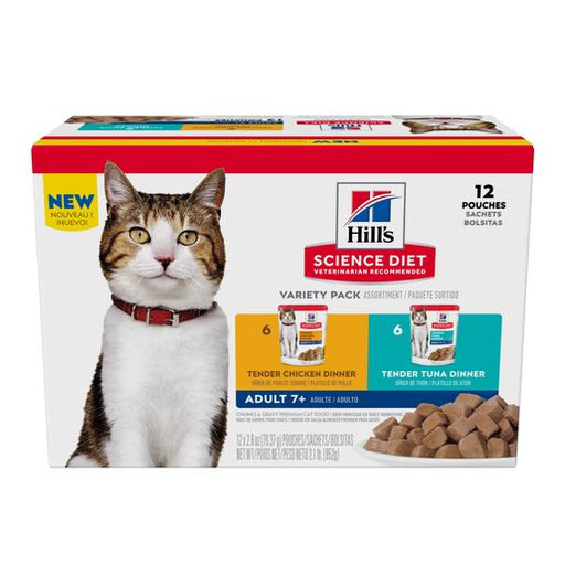 Hill's Science Diet Senior 7+ Canned Cat Food Pouch Variety Pack, Chicken and Tuna 2.8 oz pouch, 12 pk