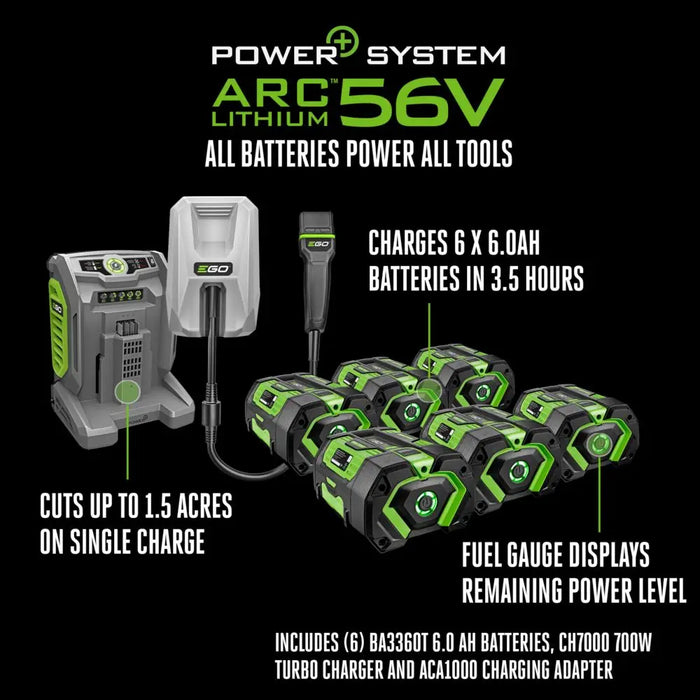 EGO POWER+ 42” T6 Riding Lawn Tractor Kit (6-6.0Ah Batteries, Turbo 700W Charger, ACA1000 Charging Adaptor)