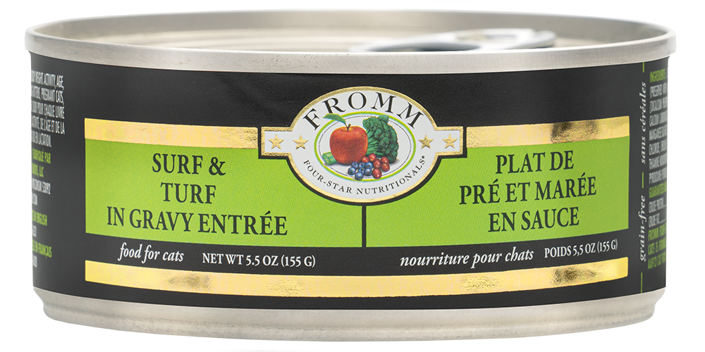 Fromm Four Star Surf & Turf (Shredded Chicken & Shrimp) in Gravy Canned Cat Food, 3oz