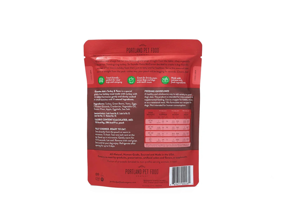 Portland Pet Food Grandma Ada's Turkey & Yams 9oz Human-Grade Dog Meal Pouch