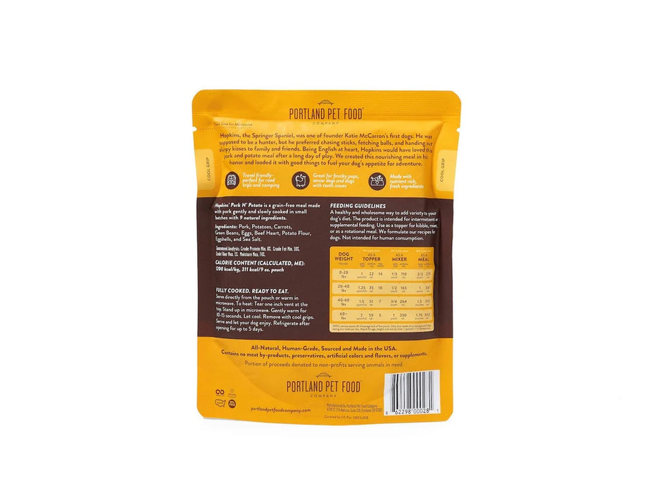 Portland Pet Food Hopkins' Pork N' Potato 9oz Human-Grade Dog Meal Pouch