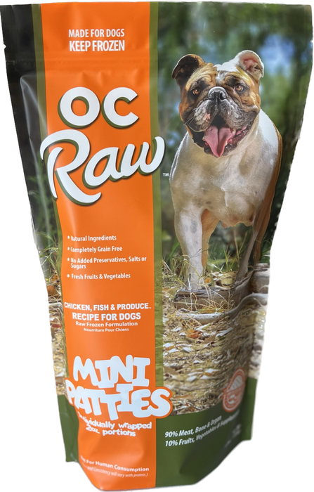 OC Raw Chicken, Fish & Produce Patties Frozen Dog Food