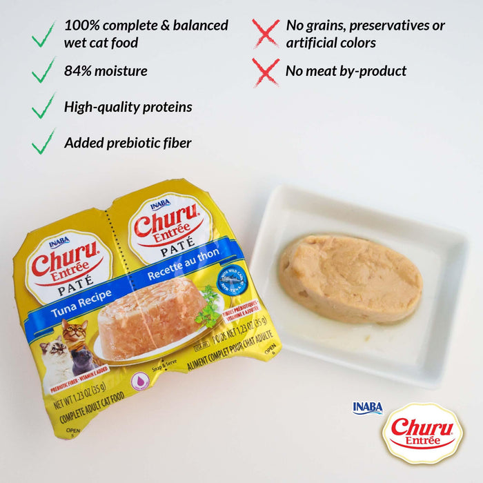 INABA Churu Entree Pate Tuna Recipe Wet Cat Food Cup, 2.46-oz