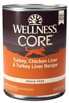 Wellness CORE Grain Free Natural Turkey, Chicken Liver, and Turkey Liver Recipe Wet Canned Dog Food, 12.5oz