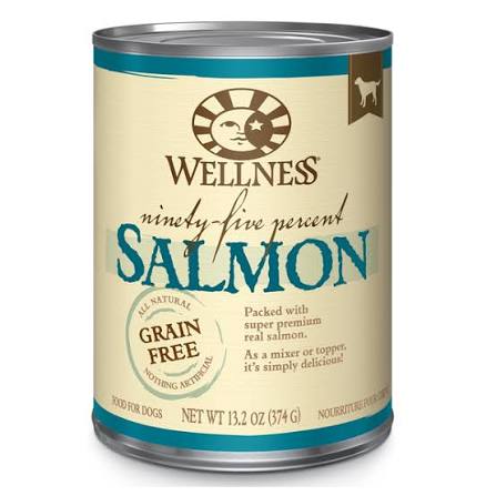 Wellness Natural Grain Free 95% Salmon Recipe Adult Wet Canned Dog Food Mixer or Topper, 13oz