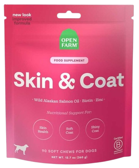 Open Farm Skin & Coat Food Supplement 90ct Soft Chews for Dogs, 12.5oz