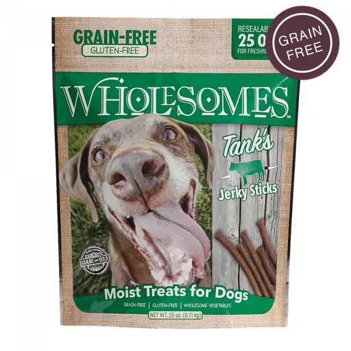 Wholesomes Tank’s Grain Free Jerky Sticks, Beef, 25oz
