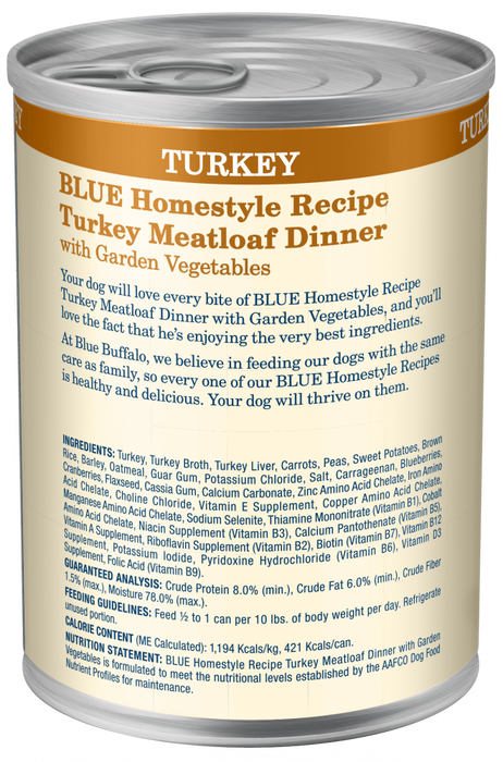 Blue Buffalo Homestyle Recipe Turkey Meatloaf Dinner With Carrots And Sweet Potatoes Canned Dog Food