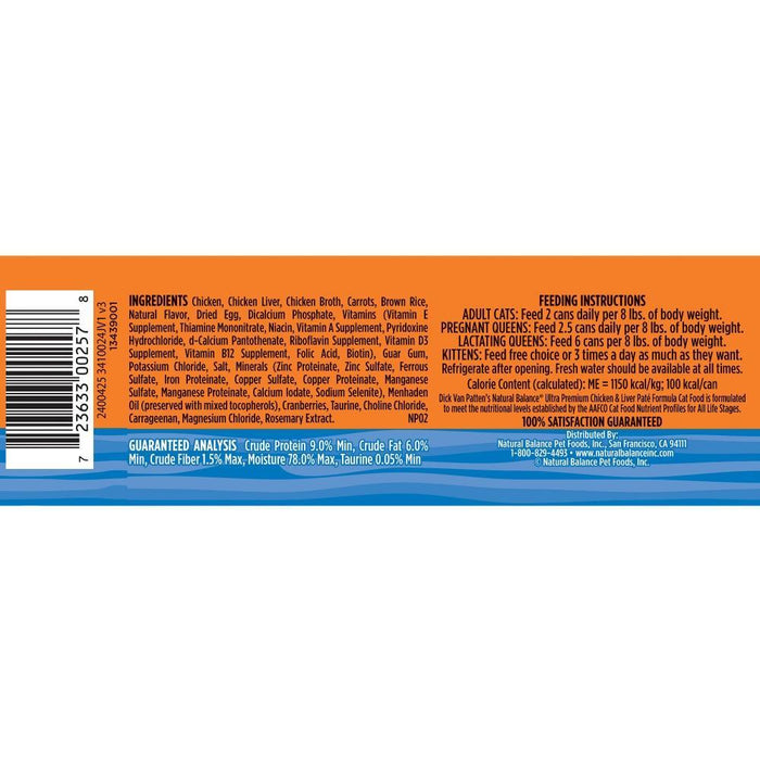 Natural Balance Chicken and Liver Pate Canned Cat Food