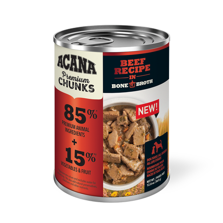 ACANA Premium Chunks, Beef Recipe in Bone Broth Canned Dog Food, 12.8oz