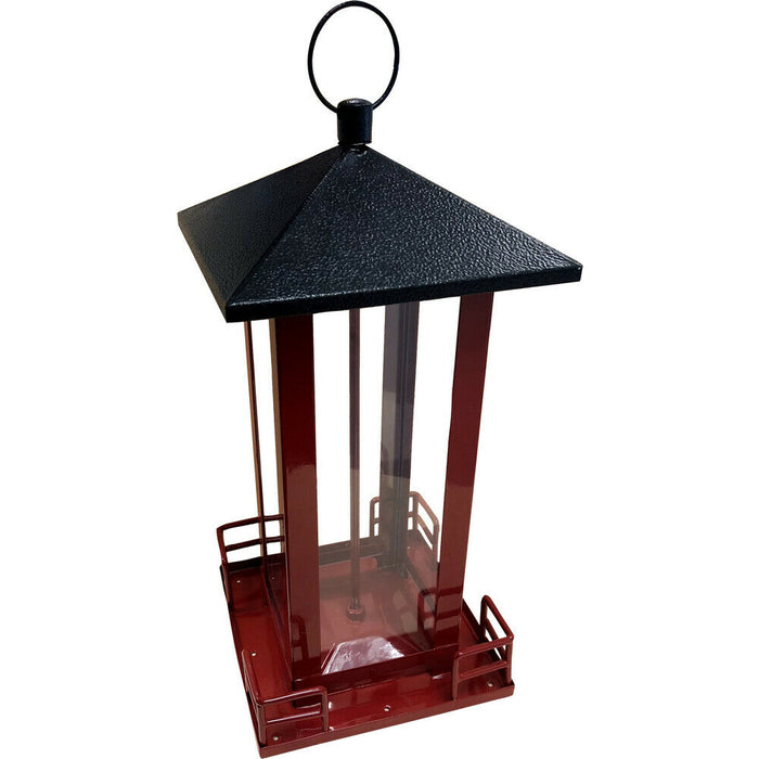 Red Metal Black Roof Bird Feeder